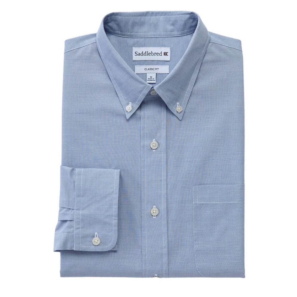 SADDLEBRED Long Sleeve Oxford Dress Shirt Blue L Large 17 32/33 NWT $42 lcsr
